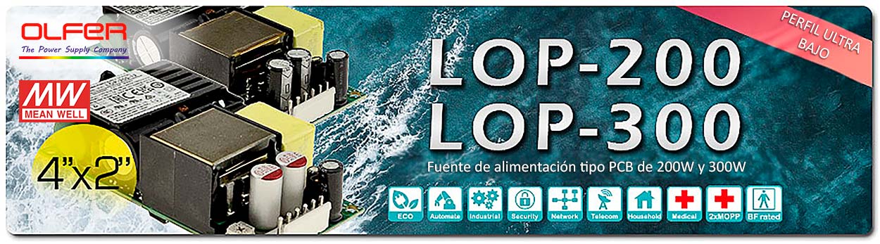 Series LOP-200 y LOP-300: Fuentes de alimentación tipo PCB con perfil ultra-bajo